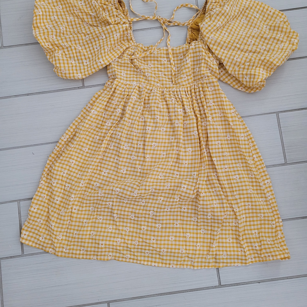Yellow Gingham Puff Sleeve Dress